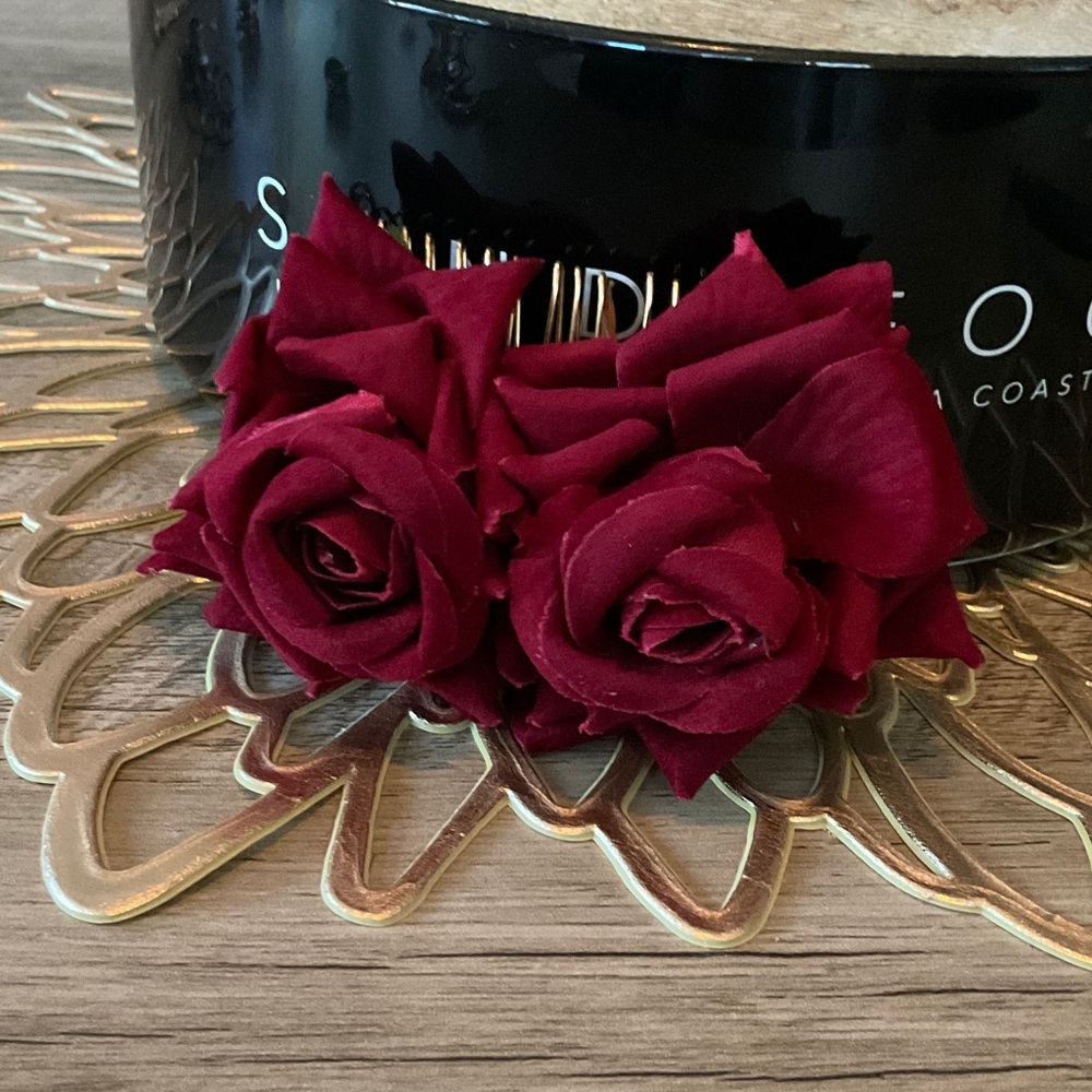 Burgundy Rose Flower Hair Clip - Women Accessories